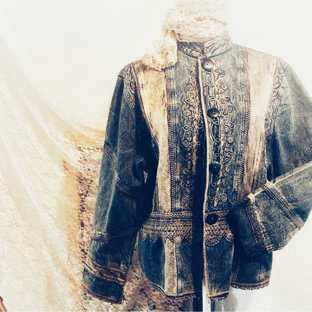 Vintage Embroidered & Lace Denim Jacket - Picture 3 of 12